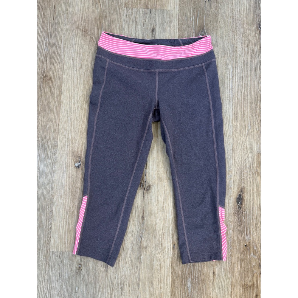 Athleta Be Free Crop Leggings Heathered Gray Pink Striped Capri Womens Size M‎